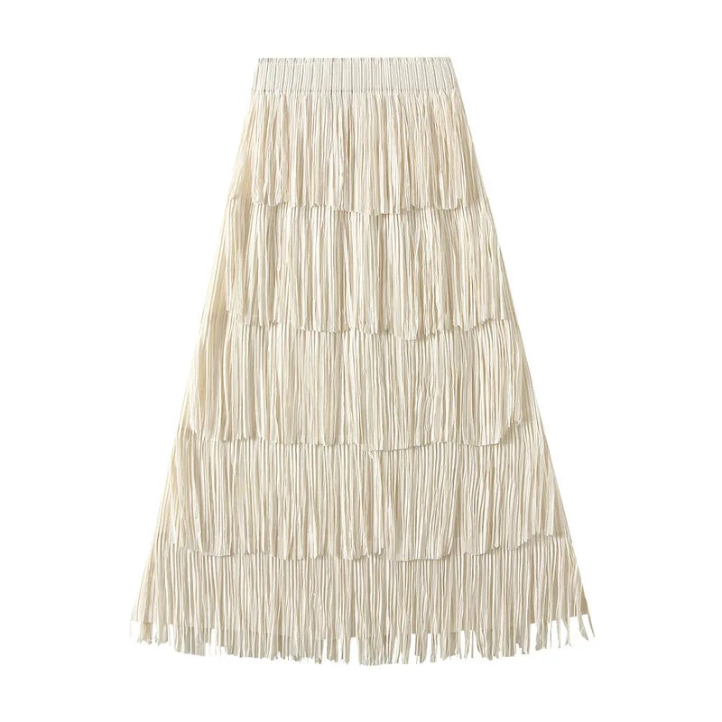 Luxury Multi Solid Colors Pleated Skirt for Women's Large Hem Folds A-line Skirts Female 2025 Loose Fashion Skirts Casual 0666