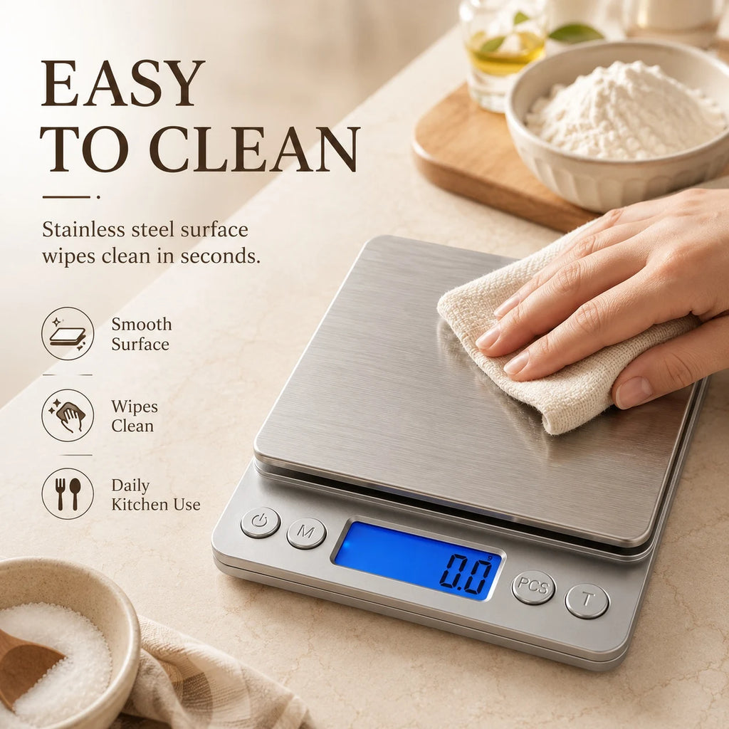 Báscula de cocina digital de acero inoxidable con pantalla LCD para pesar con precisión ingredientes de cocina y dietas