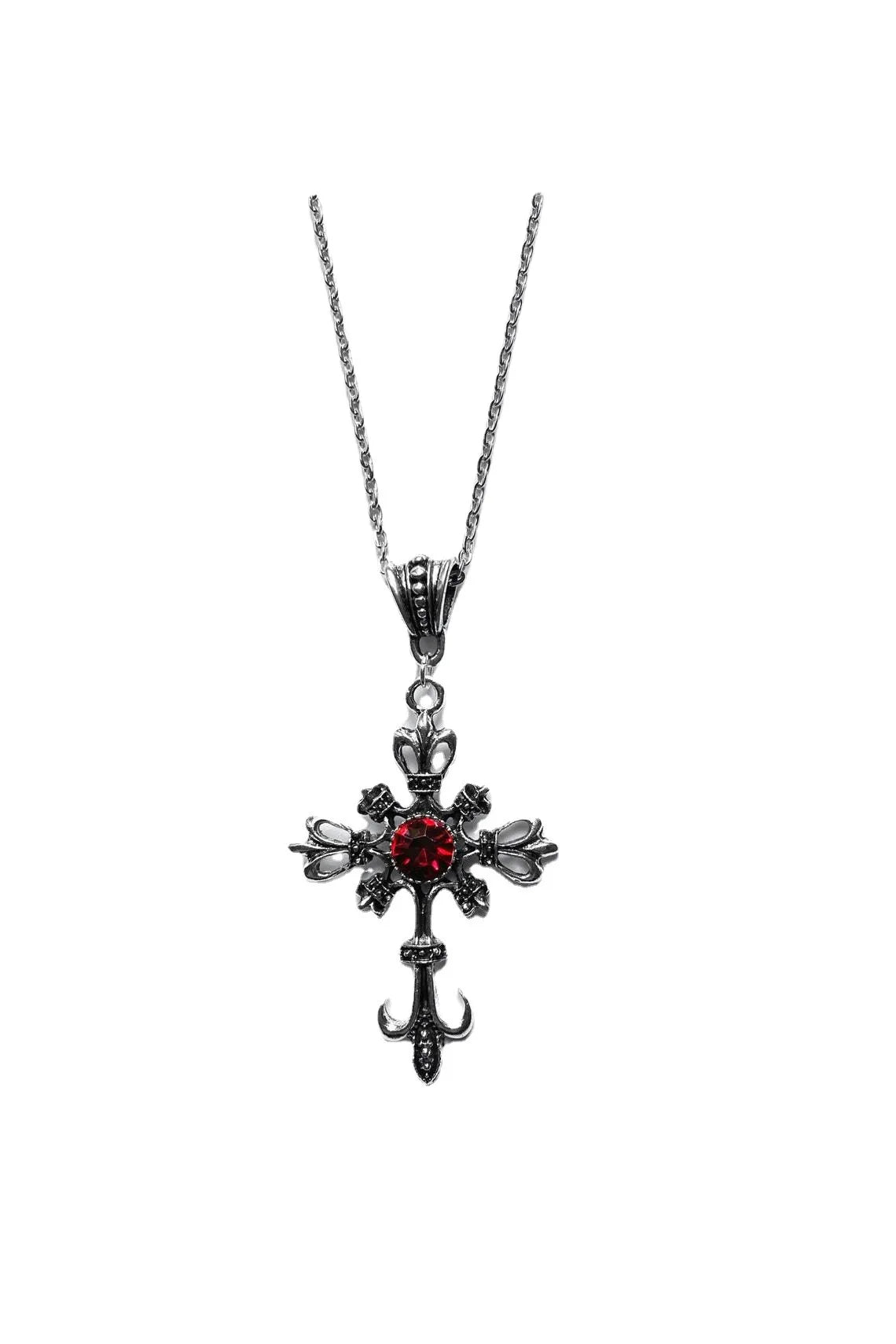 Gothic Black Ruby Cross Pendant Men'S Women'S'S Necklace European And American Retro Fashion Jewelry Gifts