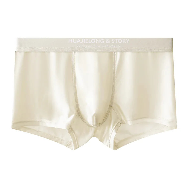 1/3Pcs Breathable Thin Satin Silk Boxer Briefs Seamless Mid Waist Ice Silk Boxers Underpants Smooth Underwear For Men Daily
