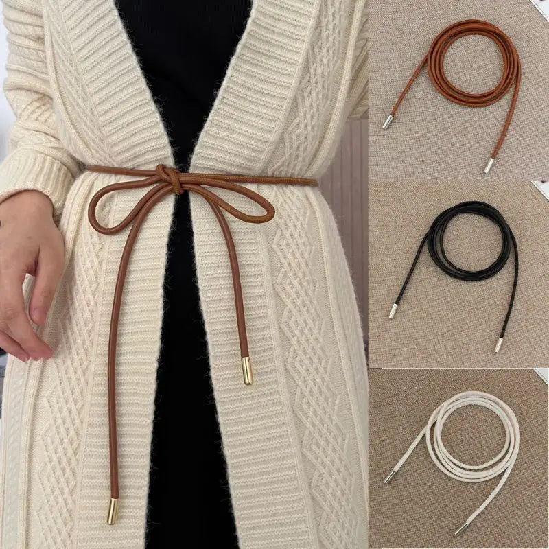 New Round Leather Rope Dresses Coat Decoration String Waist Belt For Women'S Solid Fashion Long Waist Chain Vintage Waistband