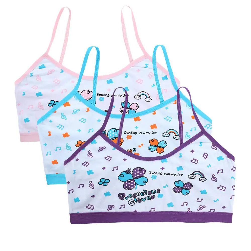 3pcs Teenage Girls Training Bras Cotton Floral Camisole Undershirts