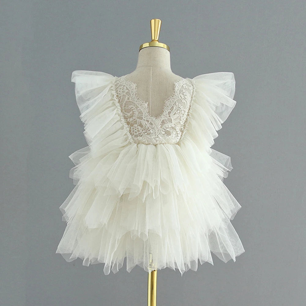 HETISO Summer Girls Birthday Dresses Pink Lace Formal Event Costumes Kids First Communion Gown Flower Wedding Dress 1-6T