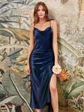 Sage Green Cowl Neck Satin Midi Dress