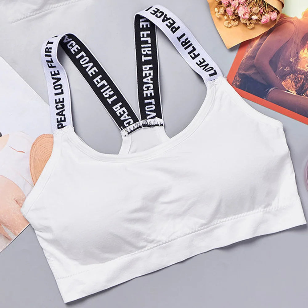 Sports Underwear Women'S Yoga Fitness Seamless Crop Top Wide Letter Straps Comfortable Workout Activewear