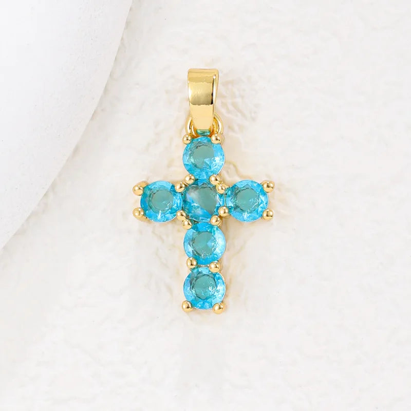 Collar de piedra natal para mujer con colgante de cruz de circonitas chapado en oro de 18 quilates, regalo elegante y atemporal