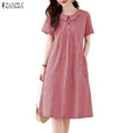 ZANZEA Women's Casual Gingham Short Dresses Turn-Down Collar Half-Button Short Sleeve Knee-Length Dress Summer Robes Femme