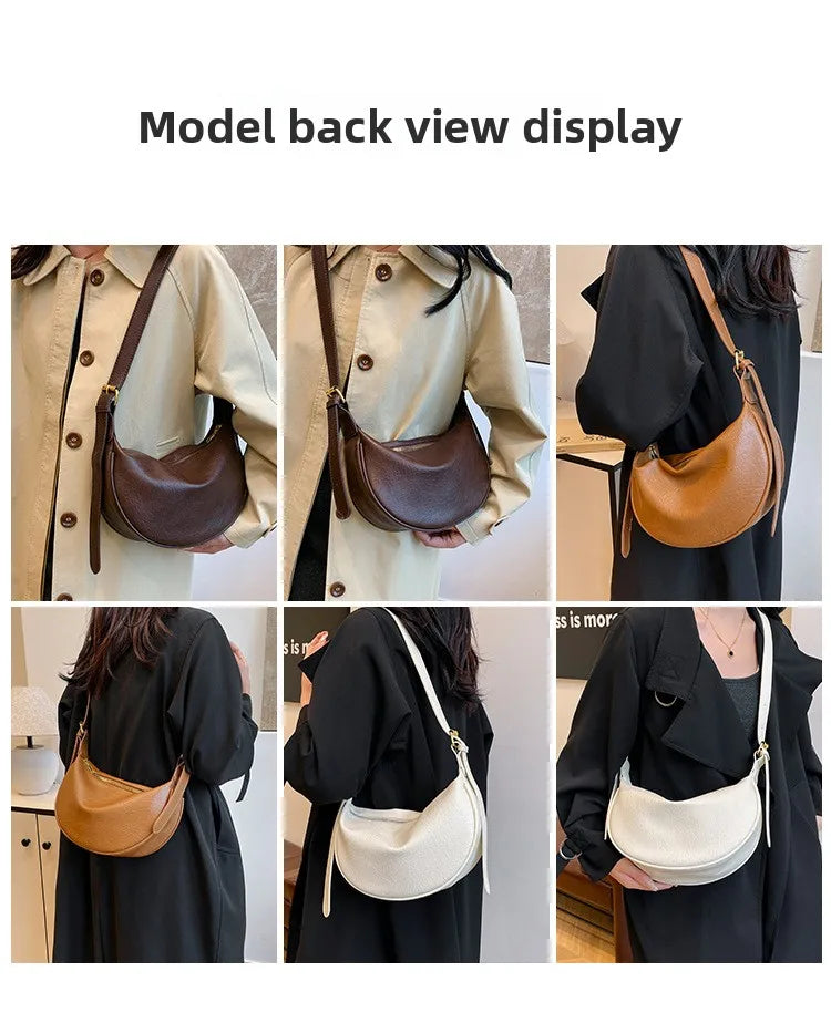 Women Vintage Soft Leather Dumpling Bag Fashion Adjustable Strap Crossbody Bag Large Capacity Crescent Shoulder Purse for Daily