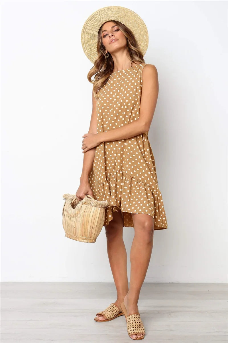 New Summer Sleeveless Dresses for Women O-Neck Women Dress Loose Dot A-LINE Dress Women Vestidos De Verano Mujer 2026 Q3716