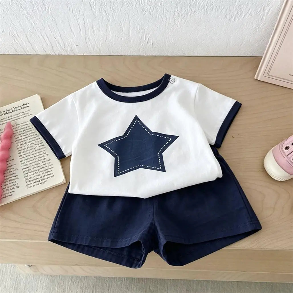 Boys Cartoon Outfit Set 2 Piece Short Sleeve Tee And Shorts Cute Summer Wear For Kids