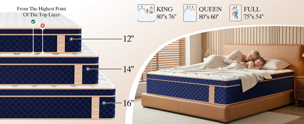 12"14"16" Full Queen King Size Hybrid Mattress in a Box with Gel Memory Foam Mattresses Medium Firm Motion Isolation