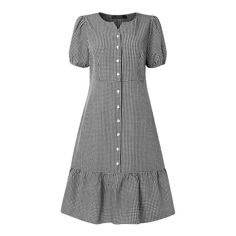ZANZEA 2026 Summer Sundress Women Elegant OL Work Dress Plaid Checked Short Sleeve A Line Vestidos Robe Stylish Holiday Dresses