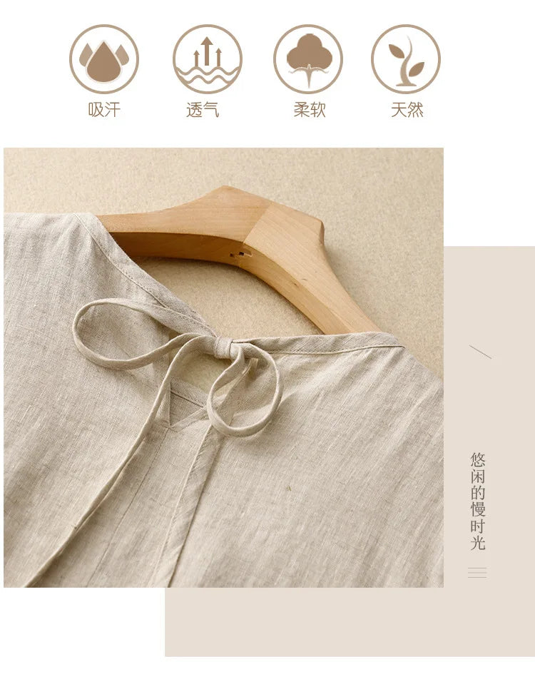 Korean Style Summer Fashion Solid Color Simple Basic Cotton Linen Dress for Women Good Quality Half Sleeve Elegant Frock Female