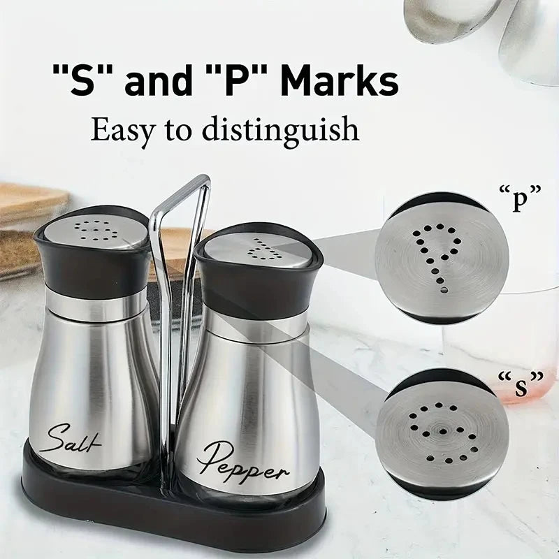 Botella de cristal para especias de cocina, juego de 2 molinillos de sal y pimienta recargables ajustables con estante, dispensador de especias con orificios para verter