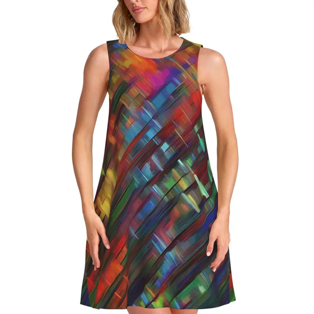 Gold Chains Print Casual Dress Anchor Korean Fashion Dresses Sleeveless Elegant Dress New Arrival Round Neck Lady Print Vestidos