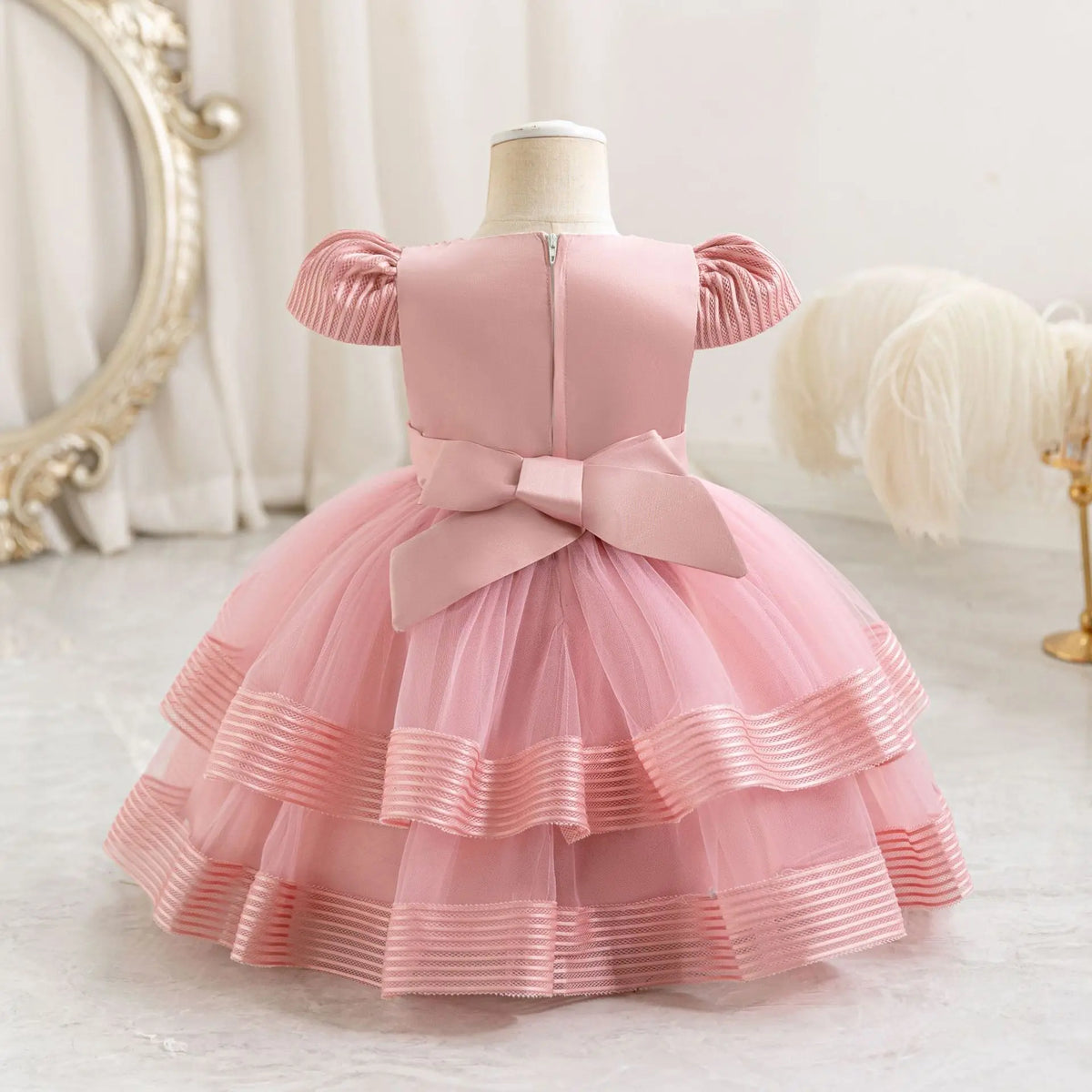 HETISO Striped Wedding Party Dress for Girls Baby Christmas Holiday Layered Gown Toddler Kids Beaded Clothing 6M-4 Years