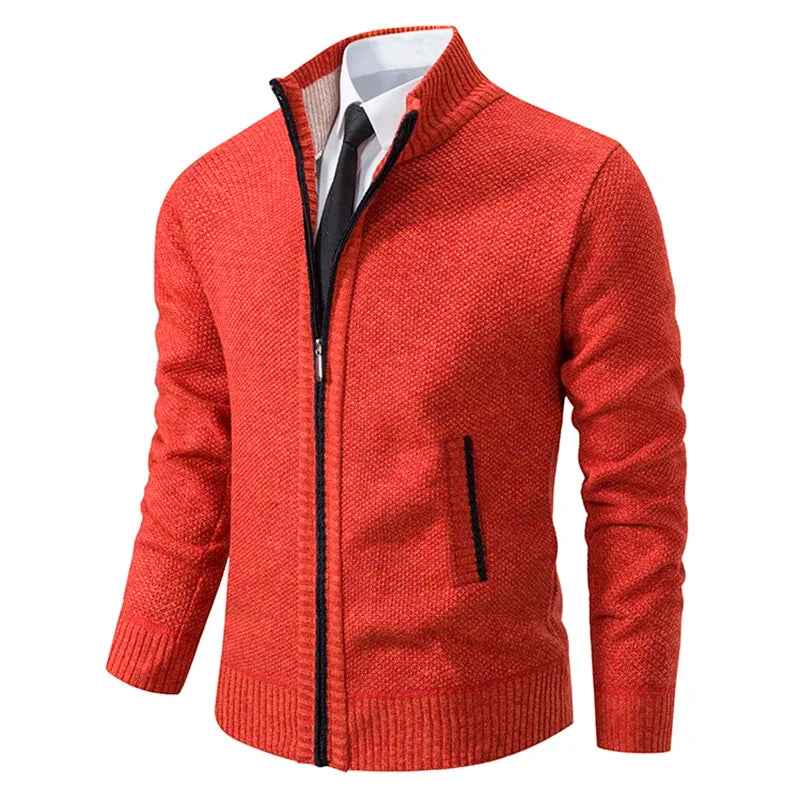 Mens Fleece Cardigan With Stand Collar Zipper Warm Autumn Winter Outerwear For Men Casual