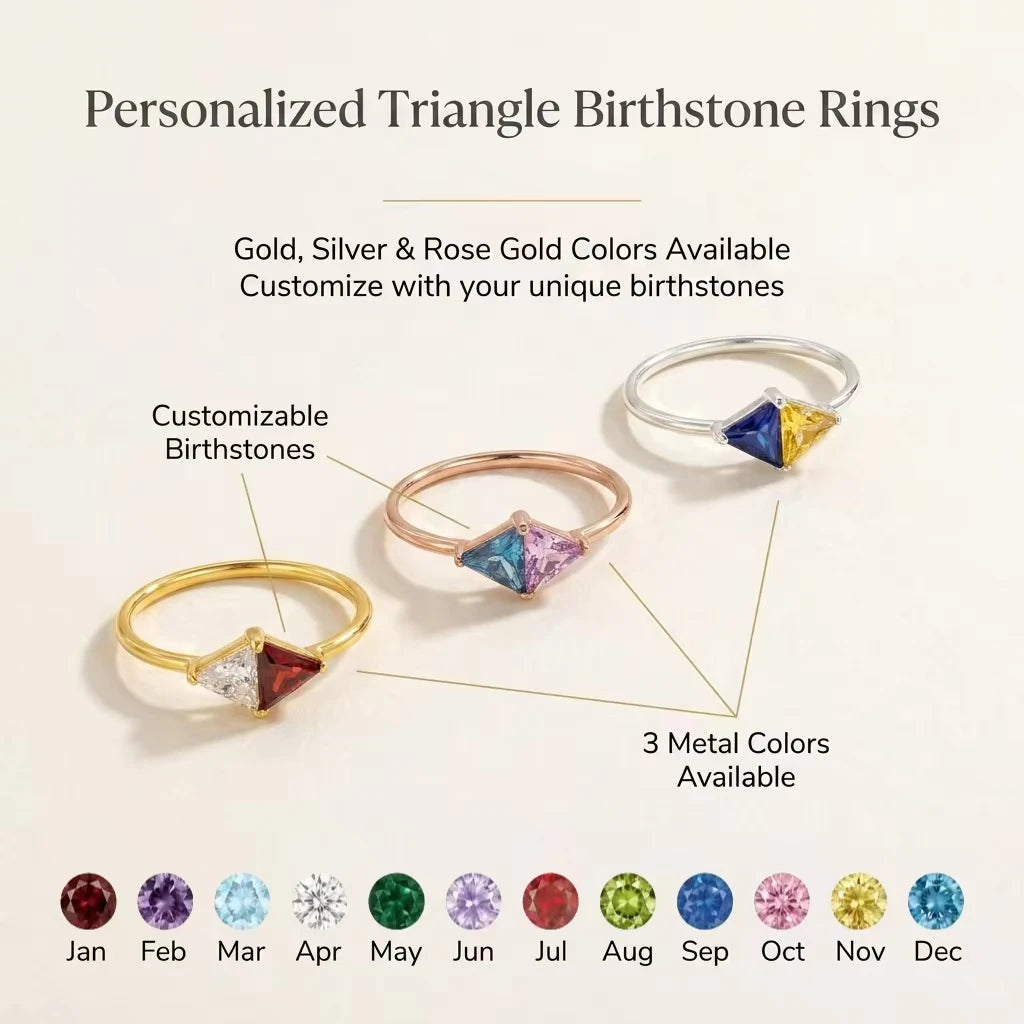 Minimalist Two Tone Geometric Ring for Women Dainty Triangle Gemstone Gold Plated Stainless Steel Ring Colorful Trendy Jewelry