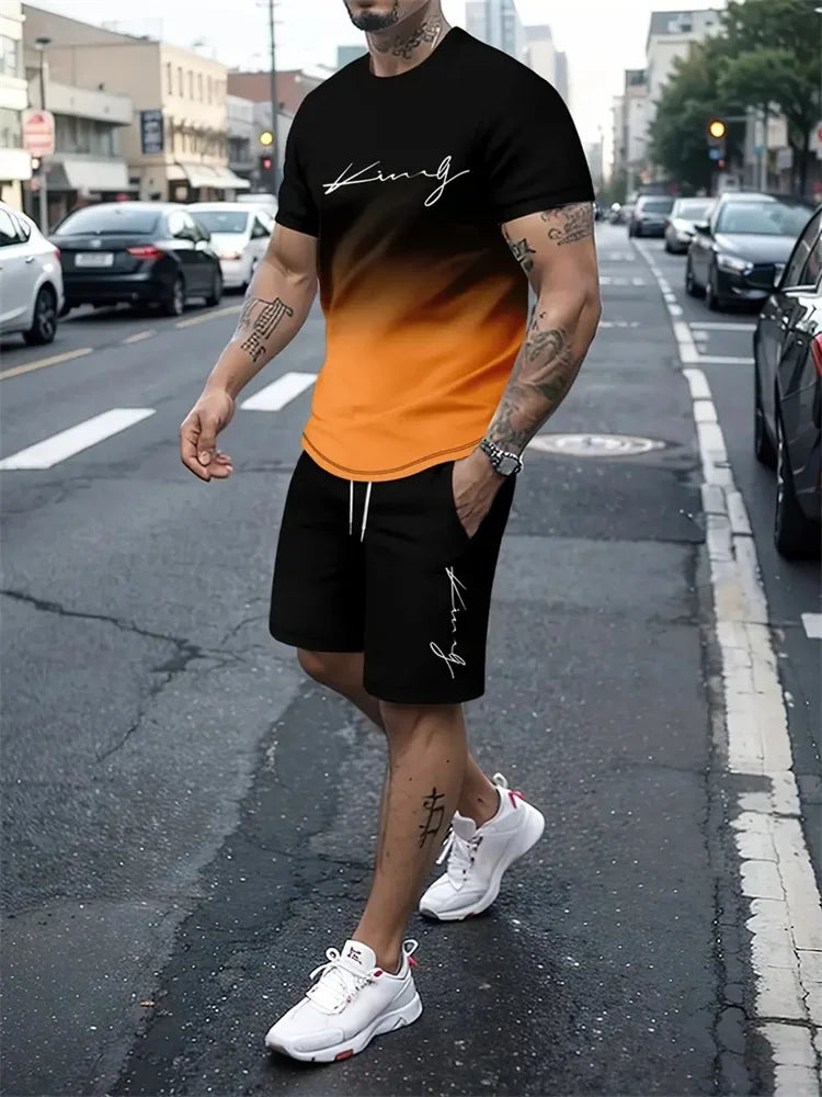 Men's Casual 3D Printed T-Shirt and Shorts Sportswear Set