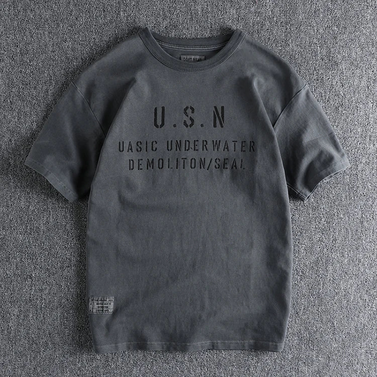 Summer New American Retro Short-sleeved O-neck Letter Printed T-shirt Men's Fashion Simple 100% Cotton Washed Casual Sport Tops