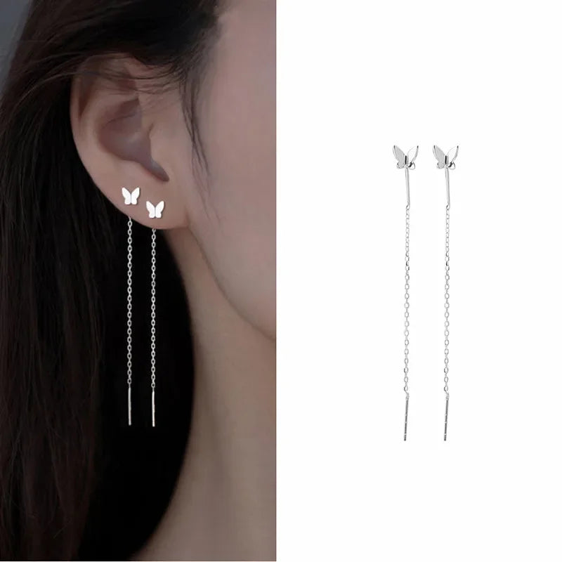 Rose Gold Threader Drop Earrings for Women Long Hanging Zircon Crystal Piercing Jewelry