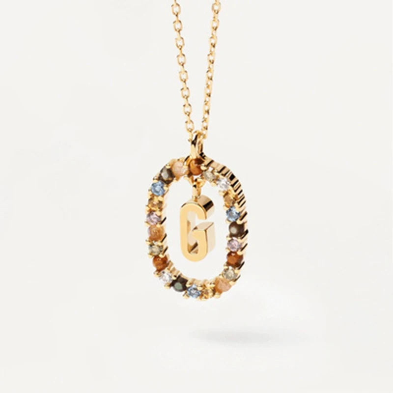 New 925 Sterling Silver Gold Letters A - Z Initial Necklace Zirconia Letter Pendant Long Chain Say My Name Fine Jewelry