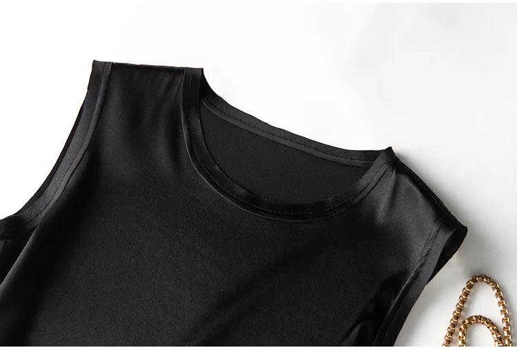 Heavy Silk Women's Sleeveless Top T-shirt Autumn Silk Top Silk Satin Bottom Top Solid Color T-shirts Satin Shirts for Women
