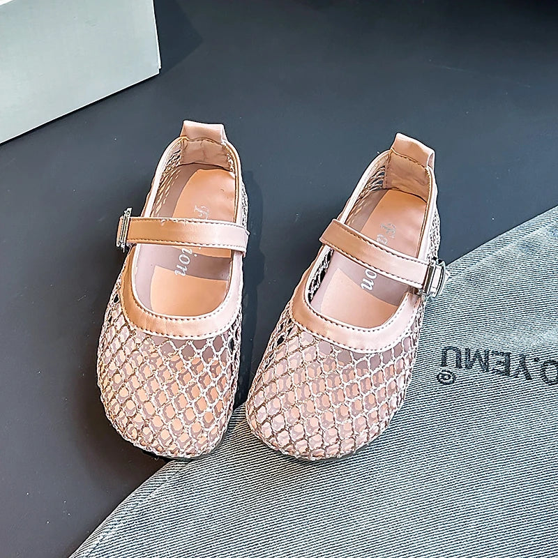 Children's Perforated Mesh Slip-on Shoes New Beige Breathable Boys' Girls' Leather Shoes Pink Soft Anti-slip Kids Baby Sandals