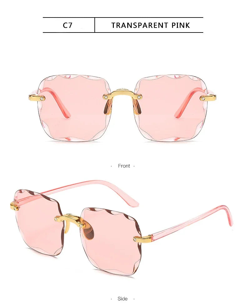 Square Rimless Sunglasses Women Luxury Brand Designer Summer Glasses Fashion Sun glasses For Men UV400 Shades Oculos