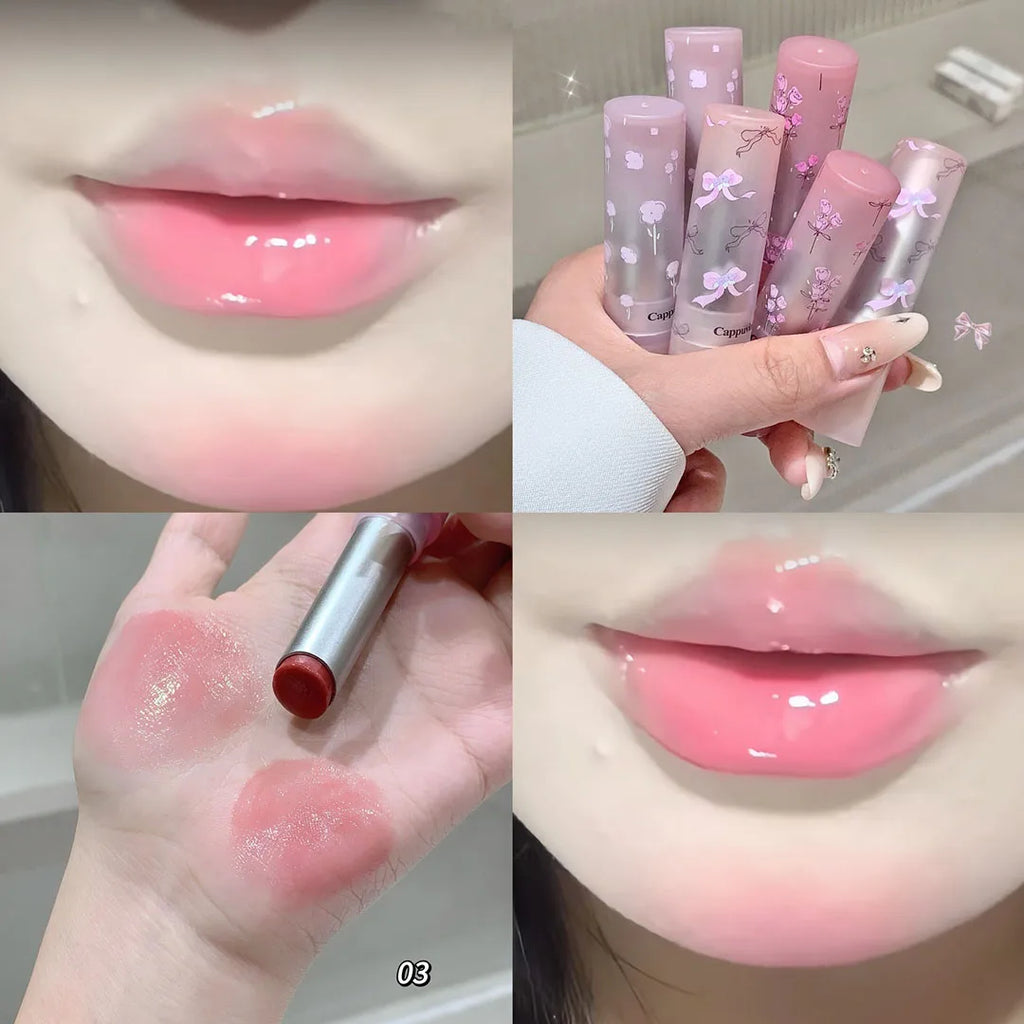 Flower Hydrating Solid Lip Gloss Mirror Shine Lip Honey Moisturizing Glossy Pink Jelly Lip Balm Non Sticky Makeup Lipstick