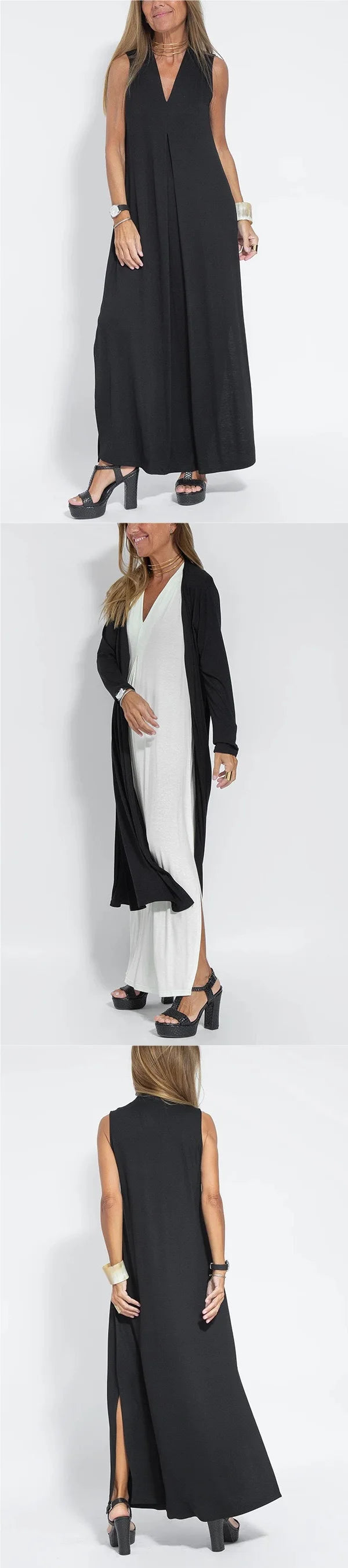 Spring Summer 2026 New Style Pure Color V-Neck Pullover Dress Cardigan Set Women's Versatile Long Skirt Casual Comfortable