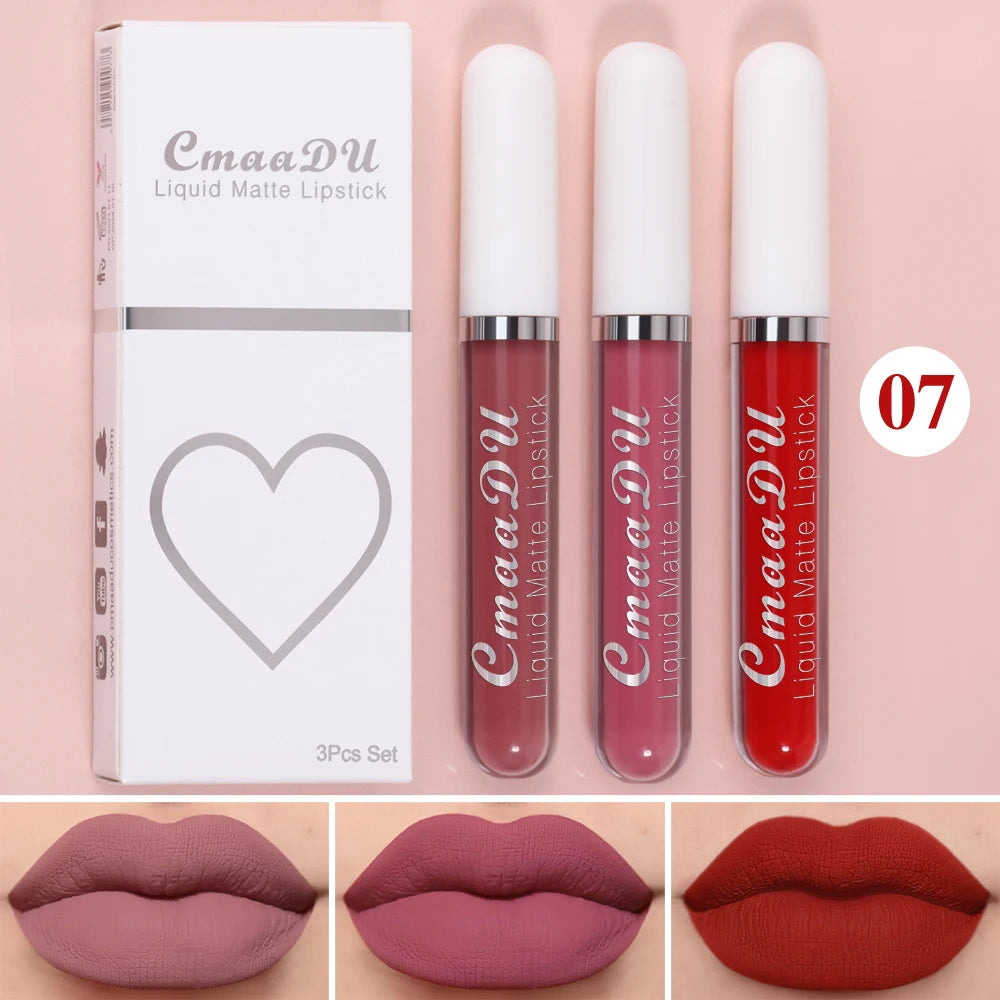 Cmaadu 3-Piece Matte Lipstick and Lip Gloss Set - Waterproof