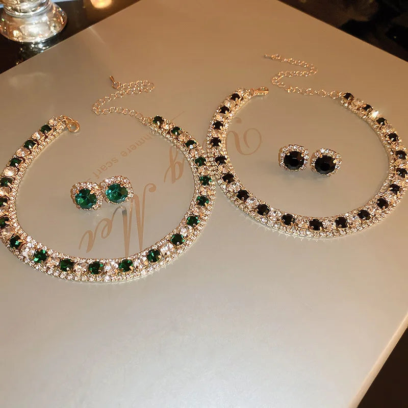 Women'S'S Rhinestone Decorated Necklace & Earringstrendy Jewelry Set Fashionable Accessories For & Daily Clothing Decor