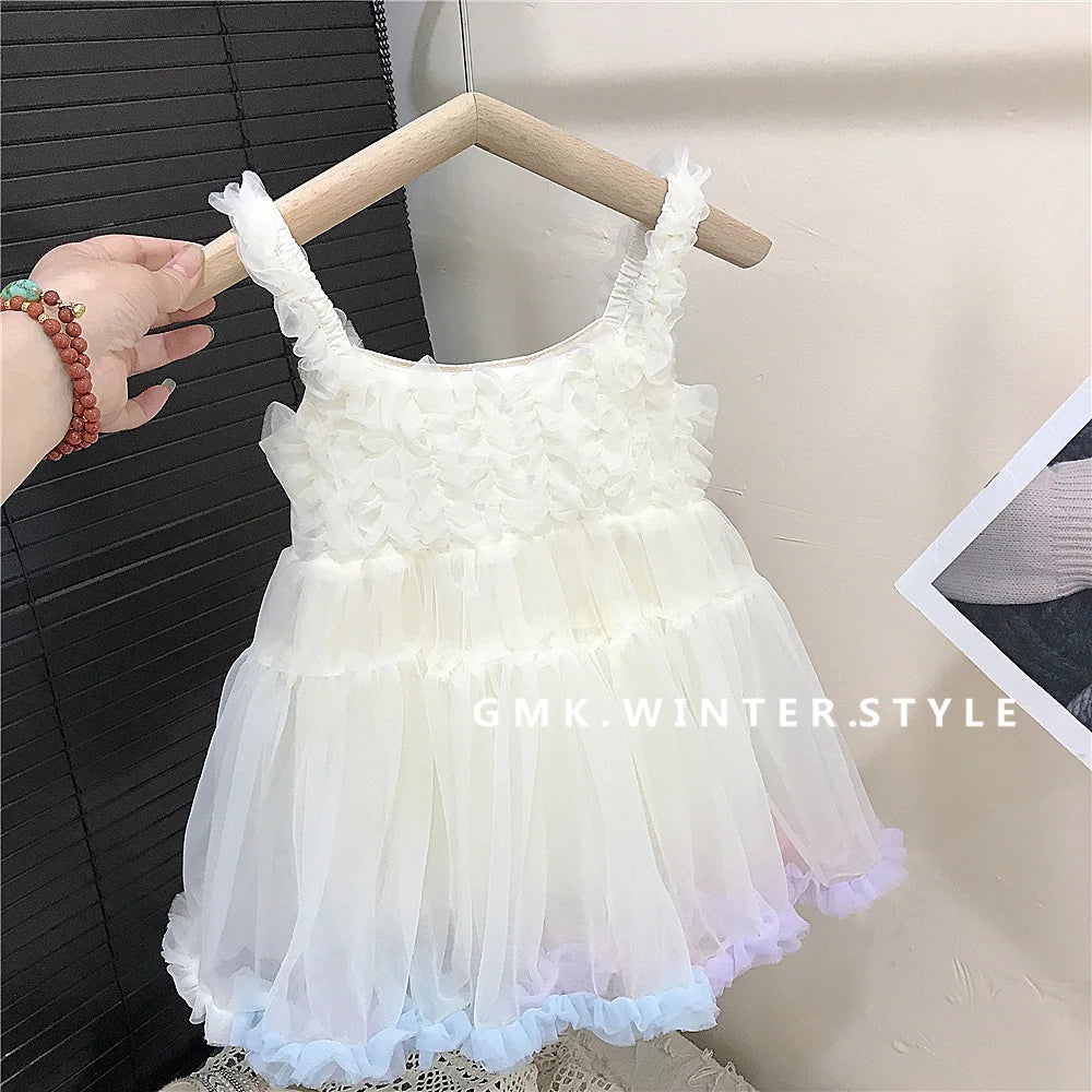 Girls' Summer New Dress Children's Cute Suspender Princess Dress Girl Baby Thin Casual Mesh Dress Fashion