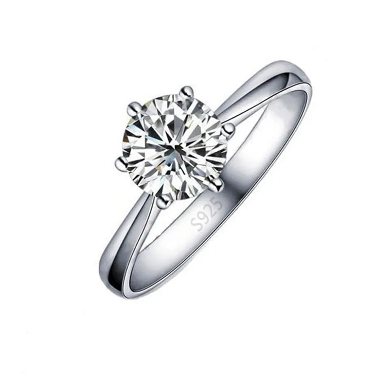 Elegant Classic Real 925 Sterling Silver Finger Rings Jewelry Crystal Cubic Zircons 6 Claws Women'S Wedding Anillos