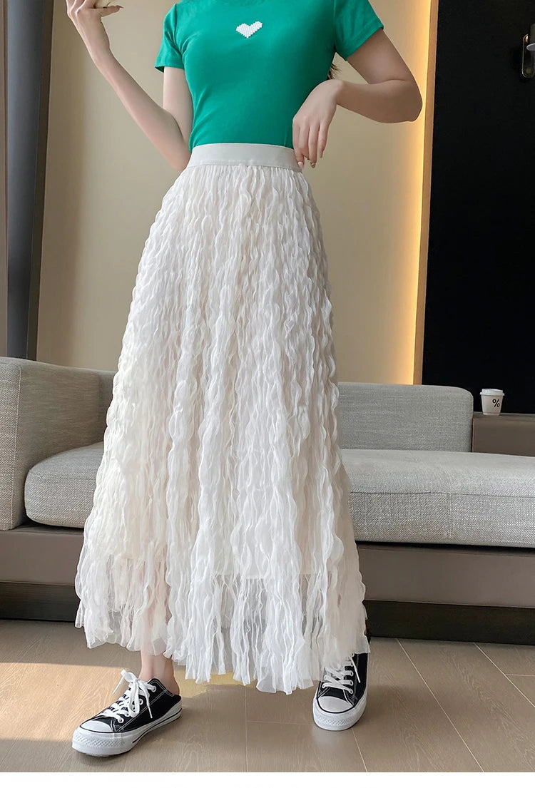 Elegant Pleated Midi Skirt, High Waist A-Line Flowy Maxi Skirts for Women, Soft Draping Skirt, Fairy Skirt for Spring Summer