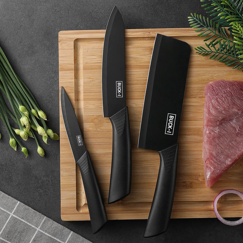 Kitchen knife set, including cleaver, chef's knife, and fruit knife, with knife block, suitable for peeling meat and vegetables