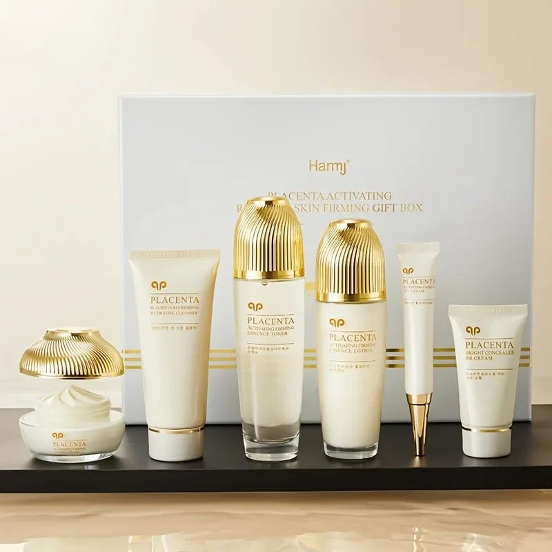 6 PCS Sheep Placenta Skincare Gift Set - Active Firming Hydrating Anti-Aging Facial Care,Toner,Essence Cream for Mothers & Gifts