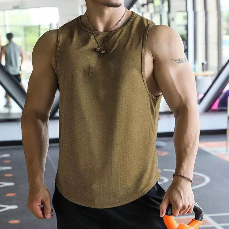 2025 new Men Tank Tops Sleeveless Shirt Polyester Mesh Material Quick Dry Breathable Men Workout Fitness Basketball Top Tee