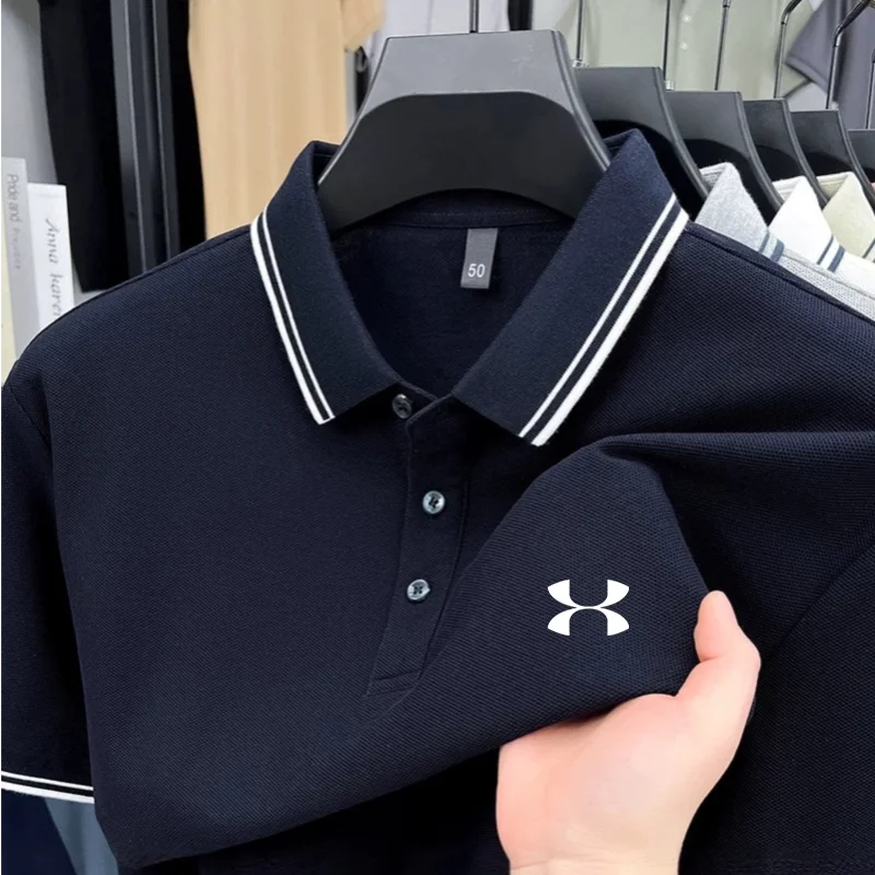 Men's Casual Short Sleeve Polo Shirt - 100% Cotton Striped Top