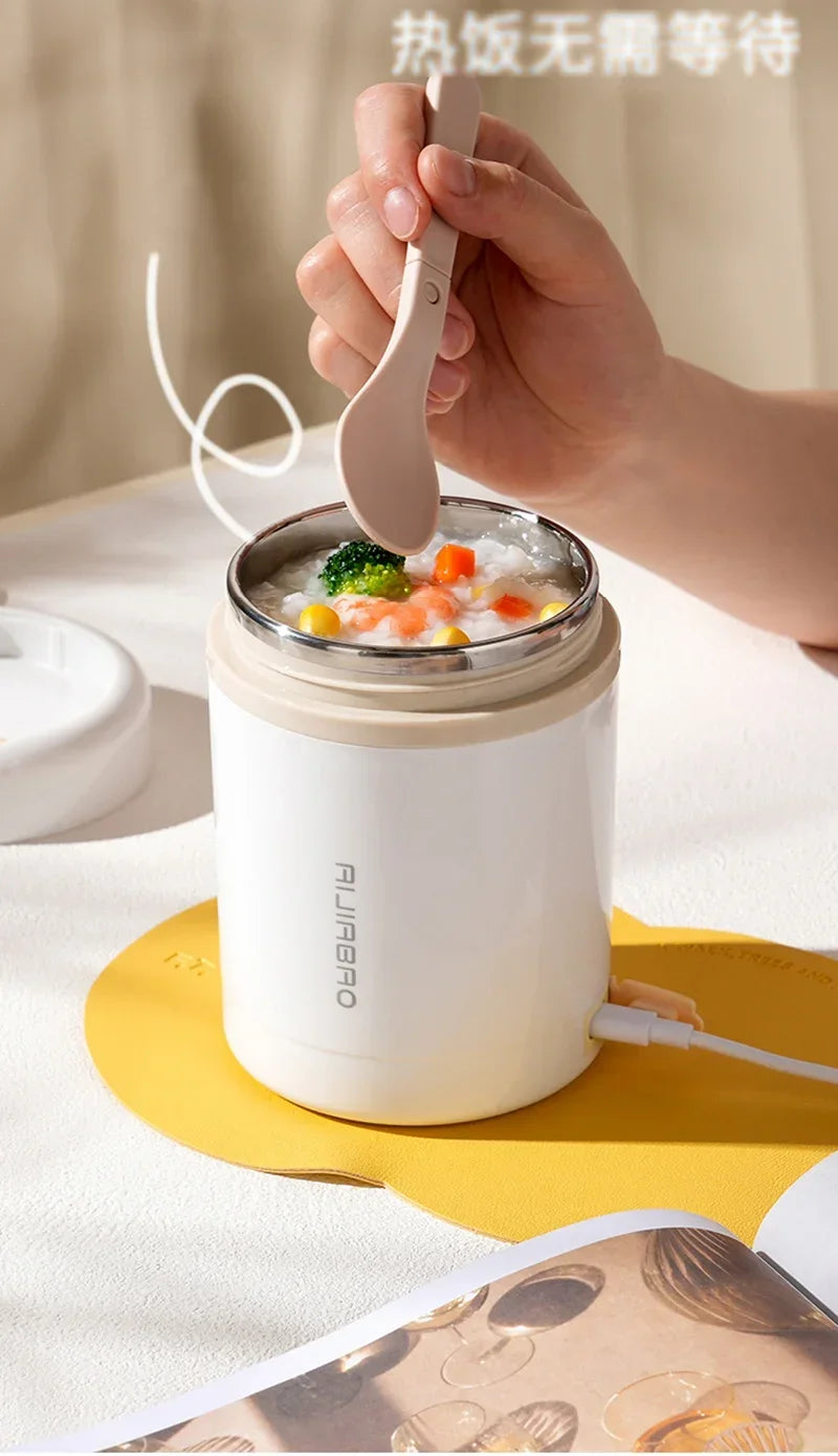 Fiambrera Eléctrica Calefactable USB de 600ML, Portátil para Picnic, Calentador de Leche y Alimentos, Contenedor Calentador de Alimentos de Acero Inoxidable 5V 12V 24V