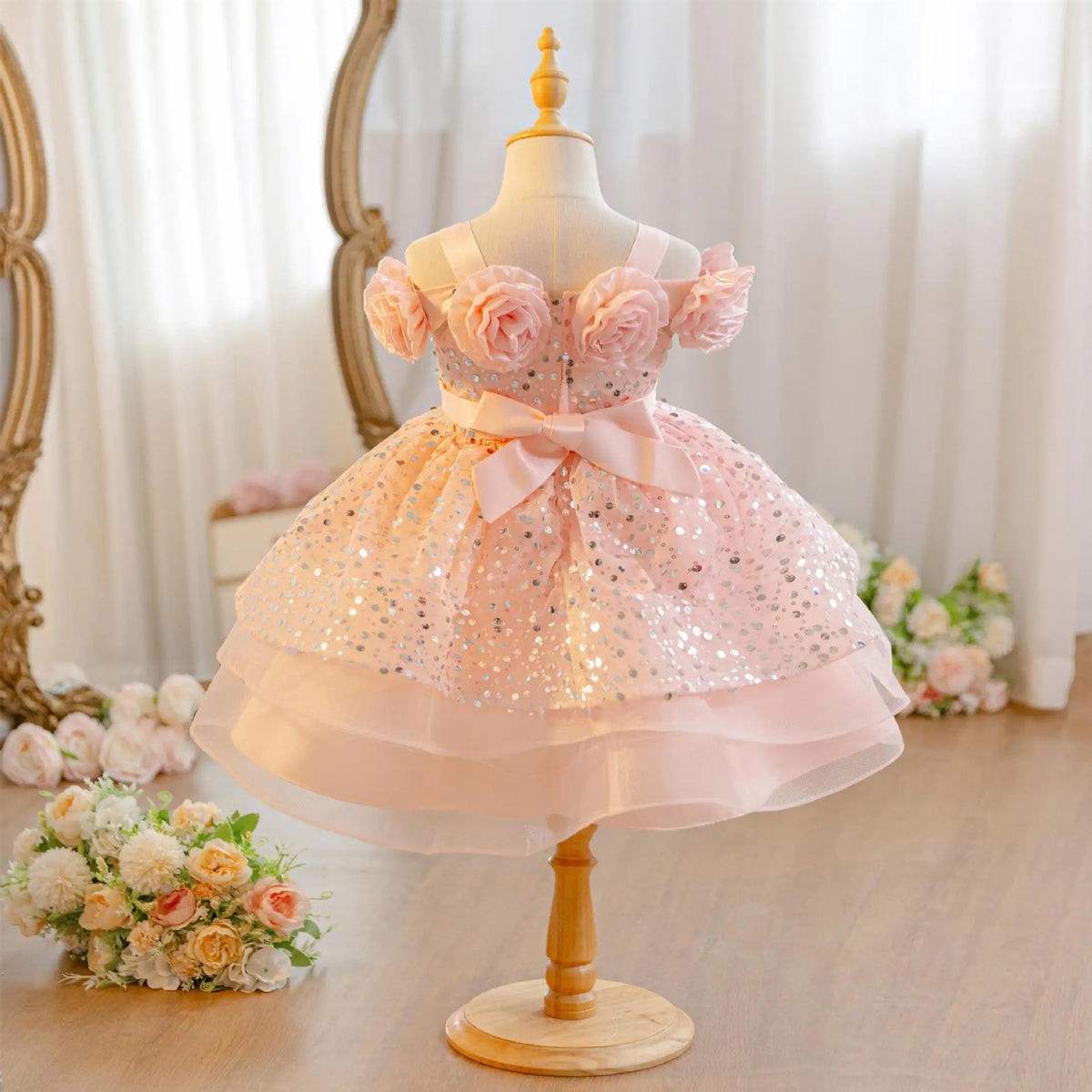 HETISO Flower Girls Sequins Birthday Wedding Party Ball Gowns Kids Child Formal Pageant Holiday Dresses 1-6 Years
