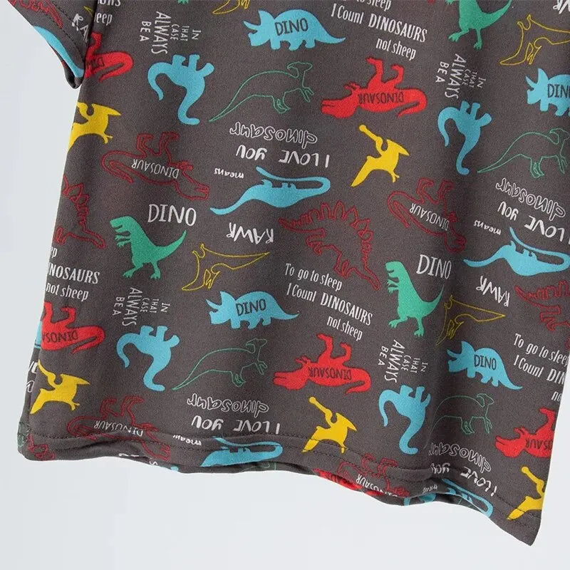2 Pcs Summer Children's Fun Printed Shorts Short Sleeve Suit Boy Colorful Dinosaur Top Girl Sweet And Lovely Elastic Waist Short