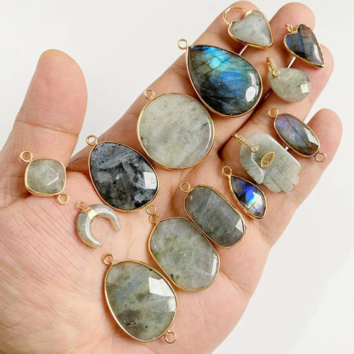 2PCS Natural Labradorite Stone Pendant - Irregular Jewelry Charm