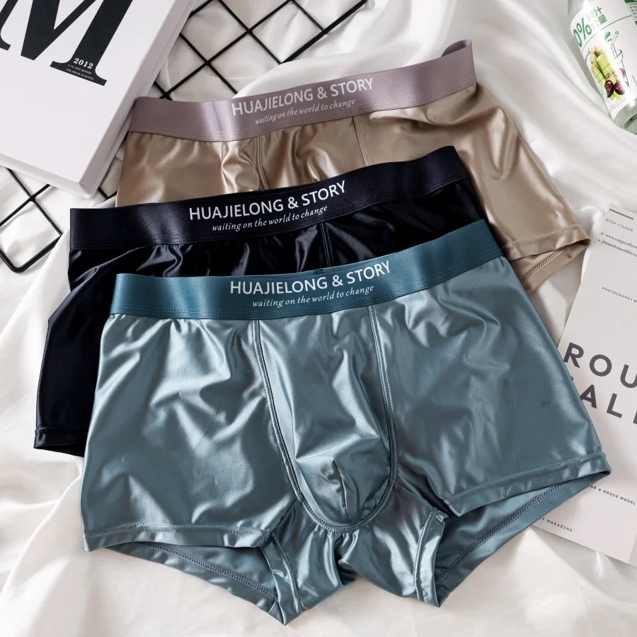 Mens Ice Silk Boxer Briefs 3 Pack Premium Satin Like Cooling Comfort Underwear For Men Everyday