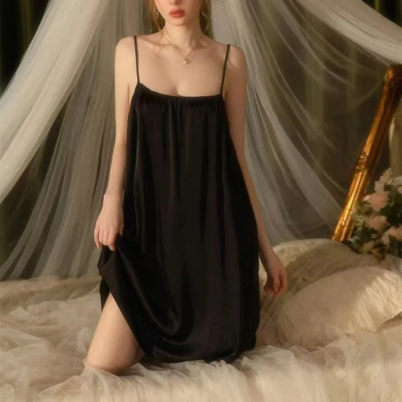 Sexy Backless Camisole Nightgown for Women, Hot Selling Thin, Solid Color, Medium to Long, Thin Shoulder Strap Nightgown