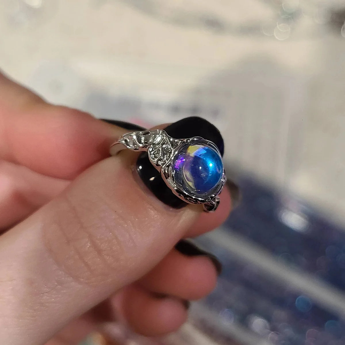 AY Y2K Irregular Heart Ring - Purple Crystal Zinc Alloy Open Ring