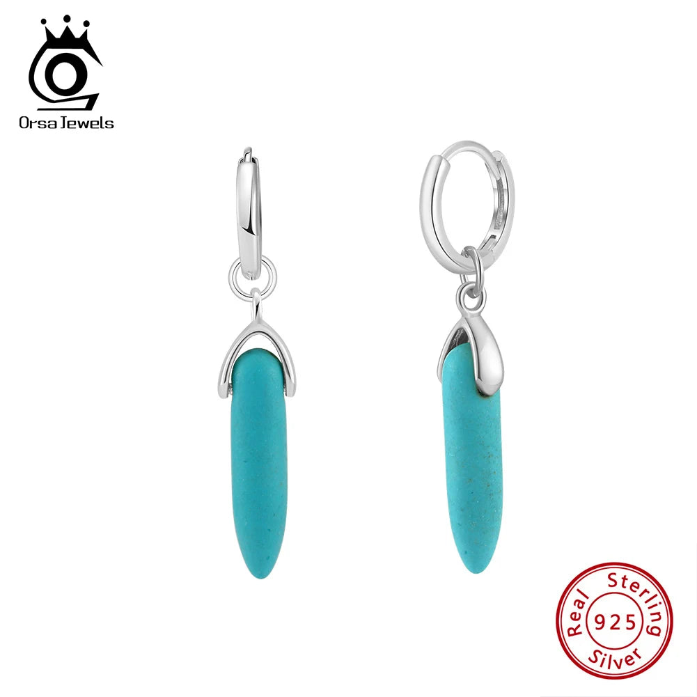 ORSA JEWELS Minimalist Turquoise Drop Earrings for Women's High-end Accessories Bohemian Vacation 925 Silver Earrings GME44