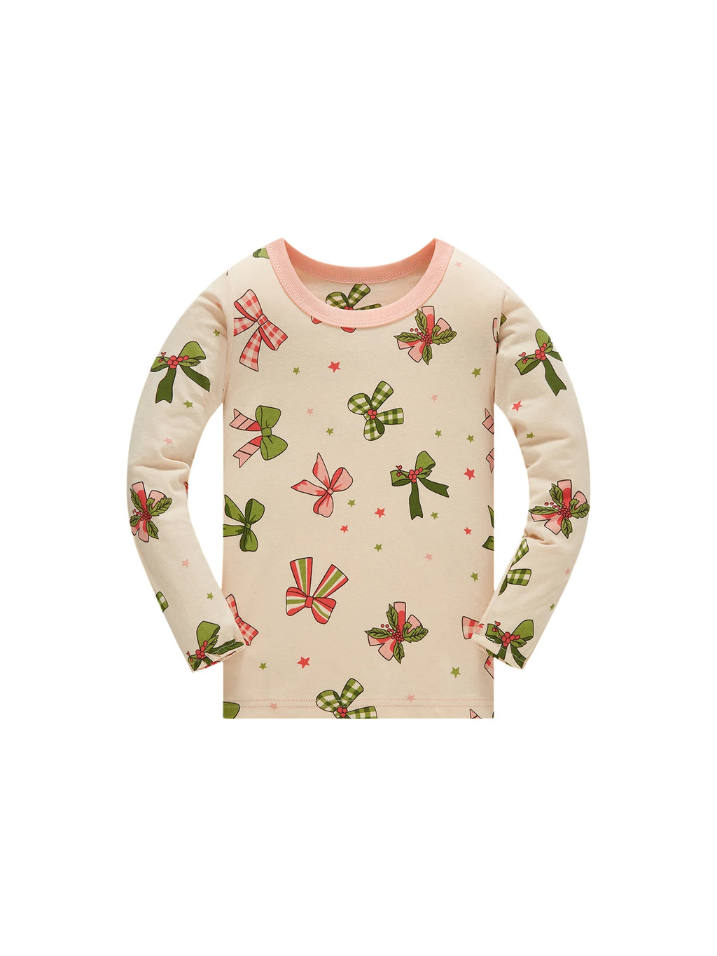 Kids Pajama Set 100% Cotton Soft Star and Bow Full Print Loungewear Long Sleeve Pjs Nightwear for Toddler Girls Age 1-8 Years