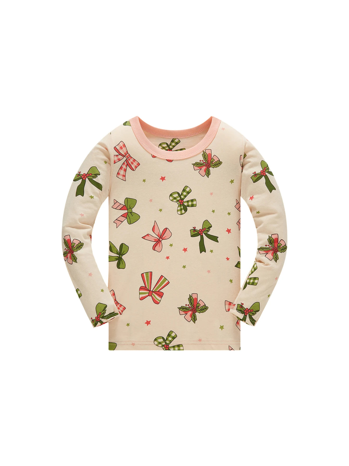 Kids Pajama Set 100% Cotton Soft Star and Bow Full Print Loungewear Long Sleeve Pjs Nightwear for Toddler Girls Age 1-8 Years